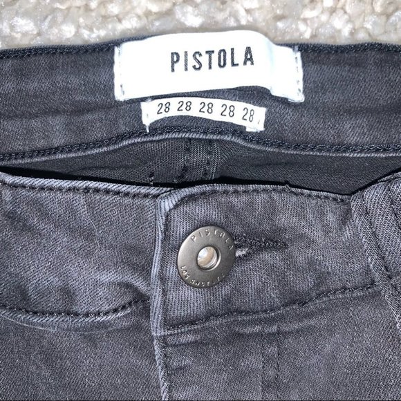 Pistola Jeans Women’s Size 28 Washed Black Denim High Rise Distressed  Raw Hem - Picture 8 of 12